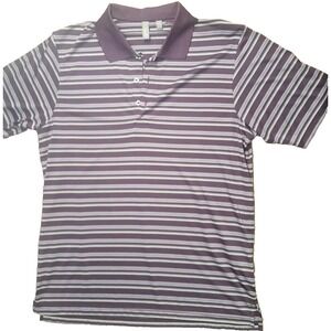 Ashworth Polo Mens Shirt  L Purple/‎ White Striped Short Sleeve